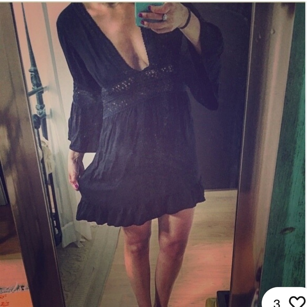 Indah Black Mini Dress with Deep V Neck
